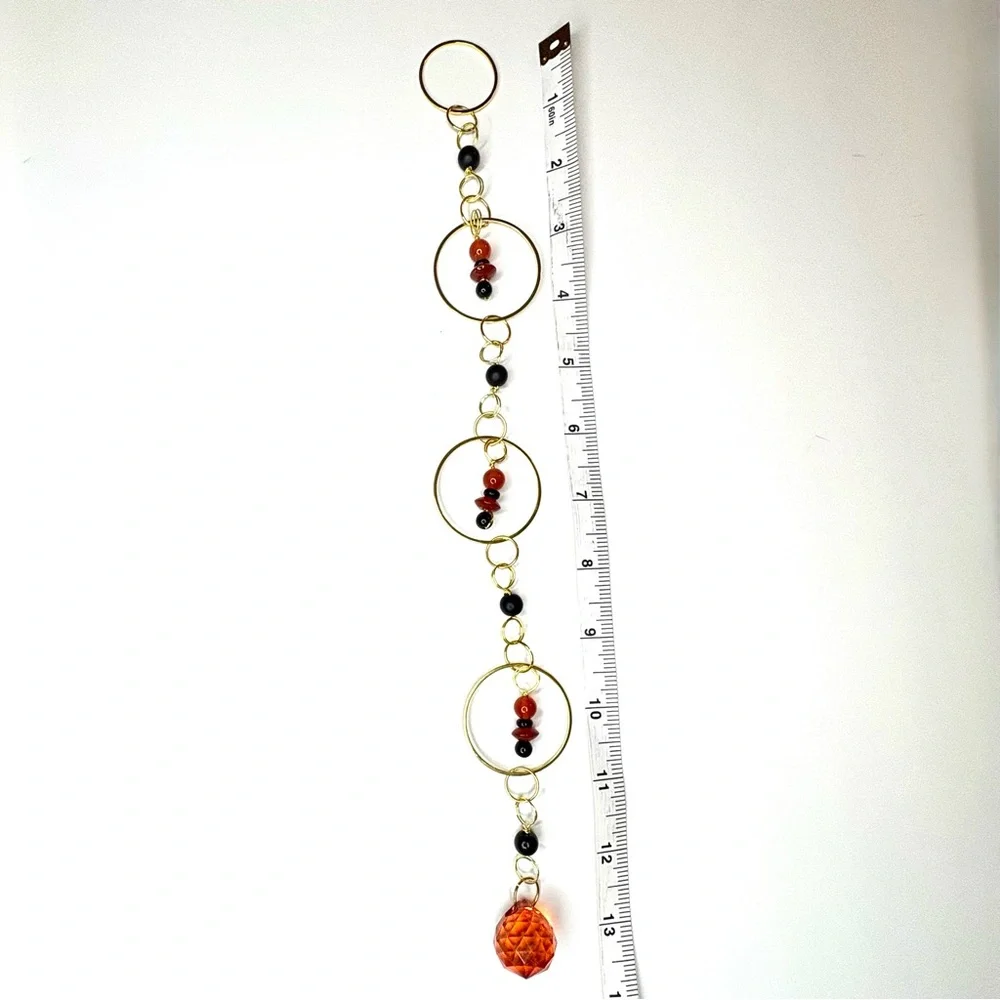 Handmade One of a Kind Crystal Gemstone Wall Hanging Carnelian & Black Onyx